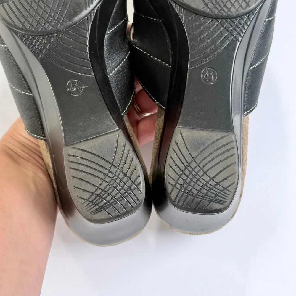 Patrizia by Spring Step Sandal Womens 41/9.5-10 Black Wedge Slide Button Comfort